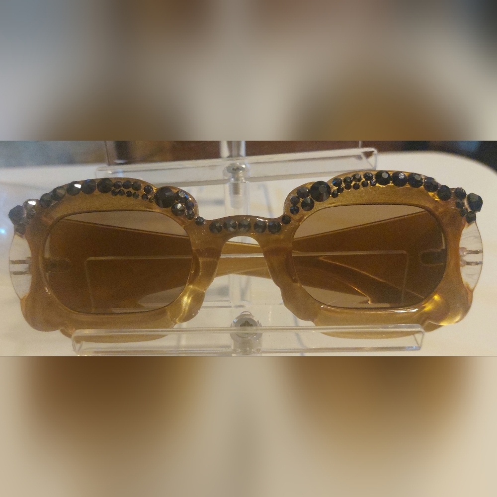 Hand crafted, Unisex upcycled shades/sunnies Embellished with black rhinestones